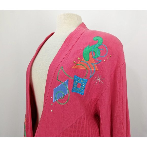 Vintage 80s Skirt Jacket Set Pink Oversize Midi Misses Size L XL - Picture 3 of 16